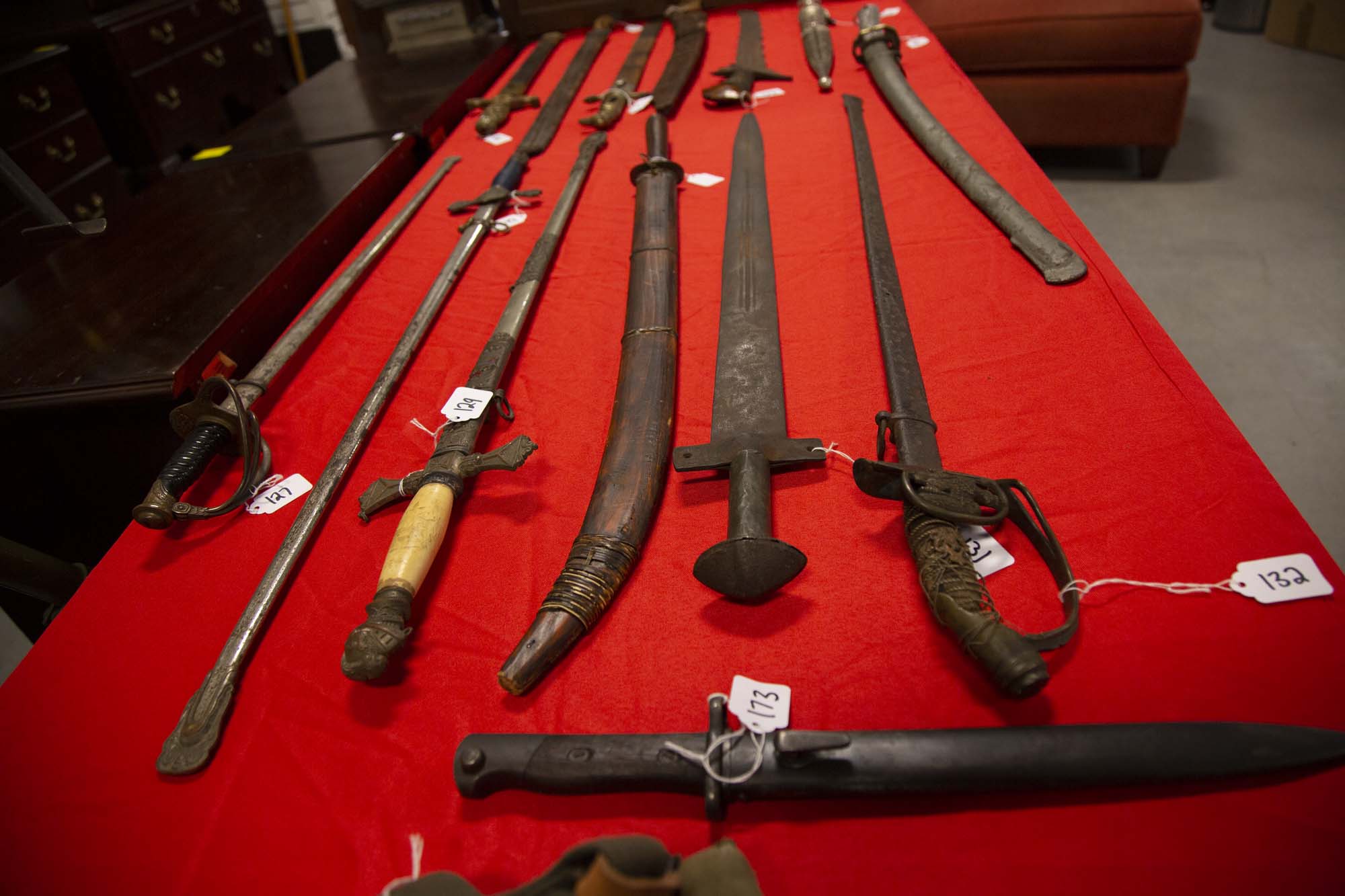 Table of antique swords